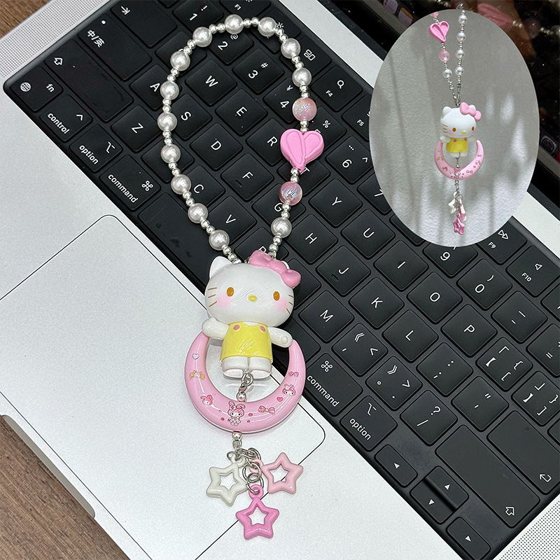Manufacturer's New Beaded Mobile Phone Chain Keychain Cartoon Crescent Bag Hanging Chain Car Key Chain Small Gifts Wholesale