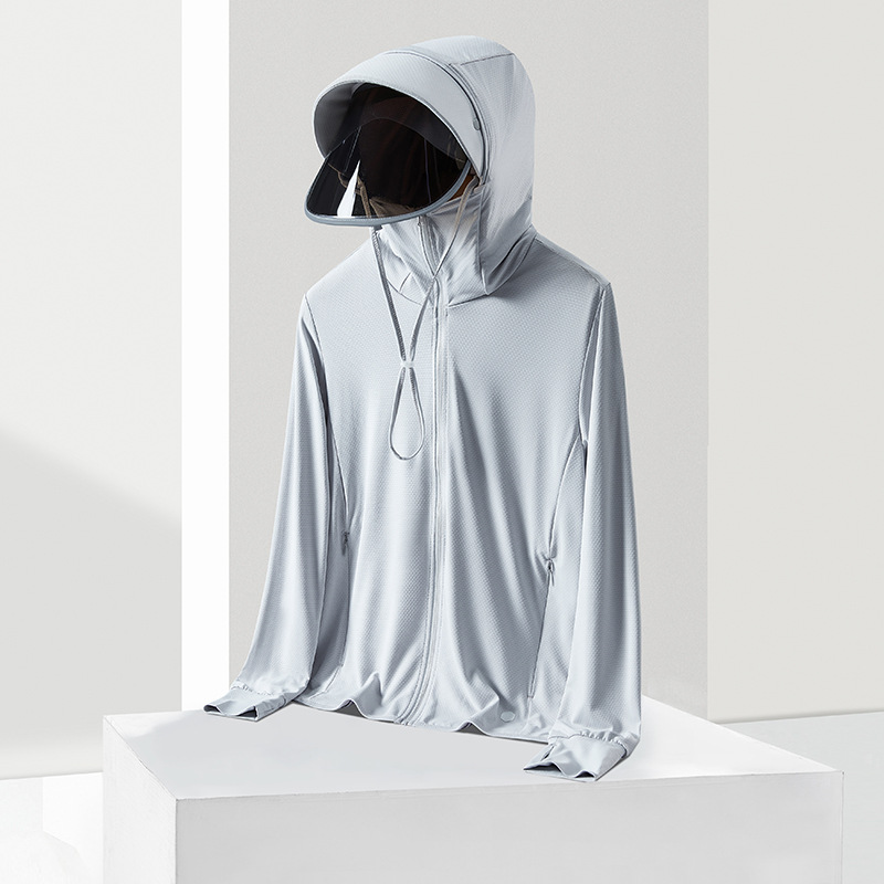 UPF50 Sun Protection Clothing Men's and Women's Outdoor UV Protection Ice Silk Skin Clothing Summer Removable Brim Hooded