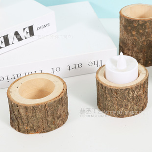 Original Ecological Wooden Stump Candle Holder Ornament, Ins-Style Vintage Aromatherapy Candle Home Decoration Craft Aromatherapy Candle Holder