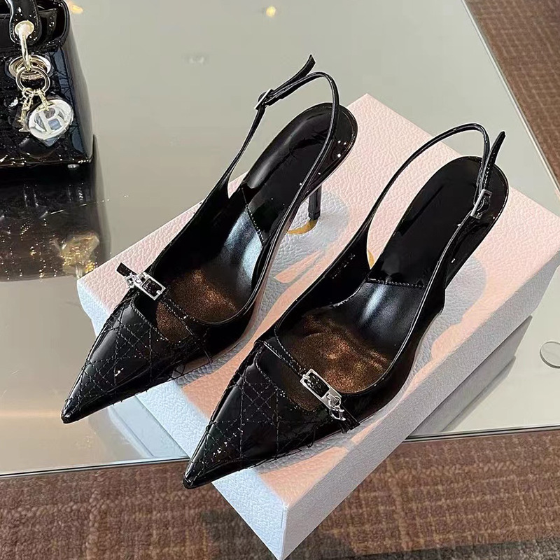 朴彩英同款high heels跨境欧美黑色性感包头一字带高跟鞋凉鞋女款
