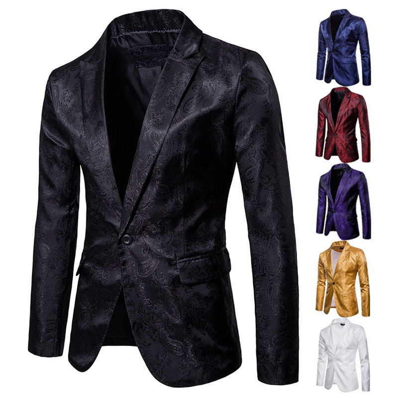 Men's Plus-Size Suit with a Court-Style Subtle Pattern Design, Fashionable Single-Button Slim-Fit Jacket, Casual and Versatile