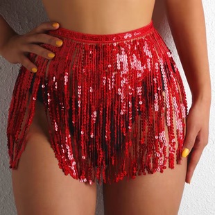 Amazon sequined tassel skirt split bikini swimsuit cover skirt Latin skirt ds party nightclub performance clothing