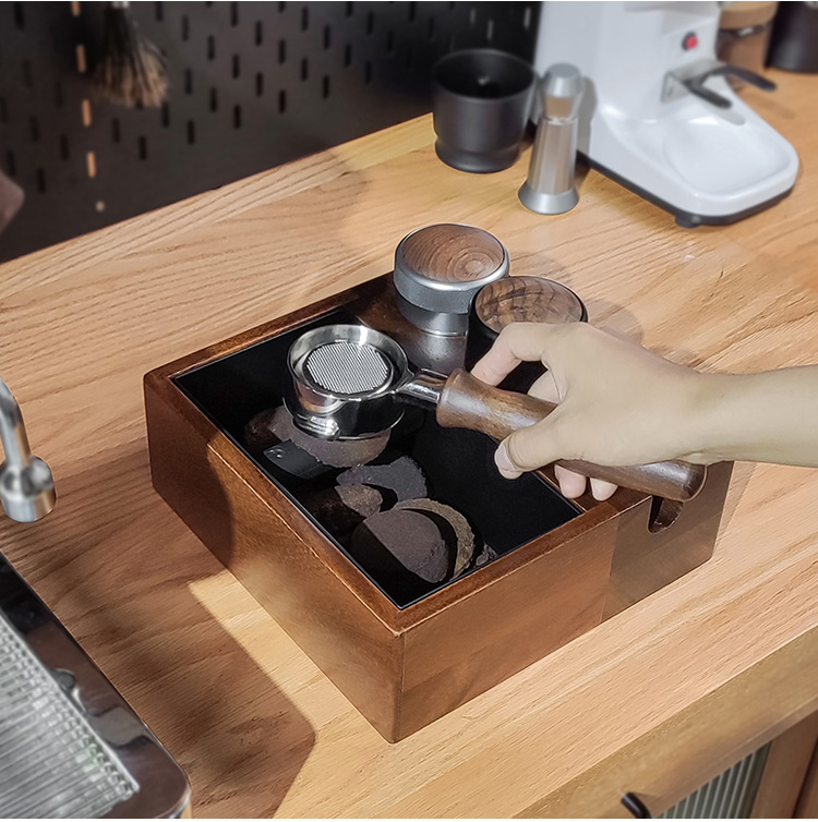 Cuatro en uno café knock caja de escoria máquina de café italiano mango soporte de almacenamiento caja de escoria nogal polvo prensado titular Cubo de escoria