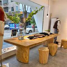 北欧原木大板老板桌服装店饰品店鞋包摆放中岛流水台展示长桌实木
