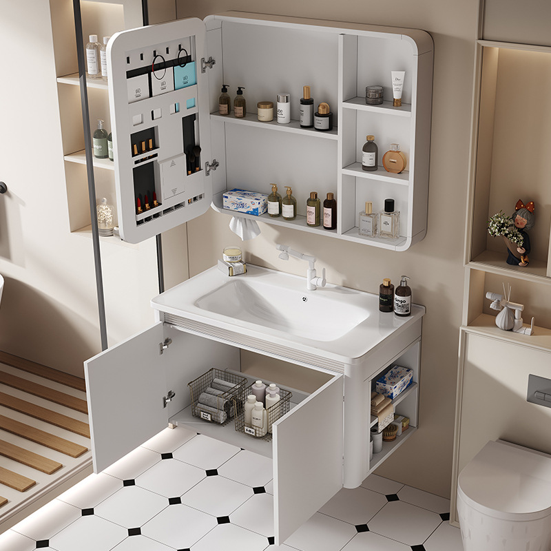Gabinete de baño de aluminio de panal que bloquea el agua alrededor del lavabo de cerámica Gabinete lateral Lavabo de almacenamiento Lavabo de cerámica de una pieza
