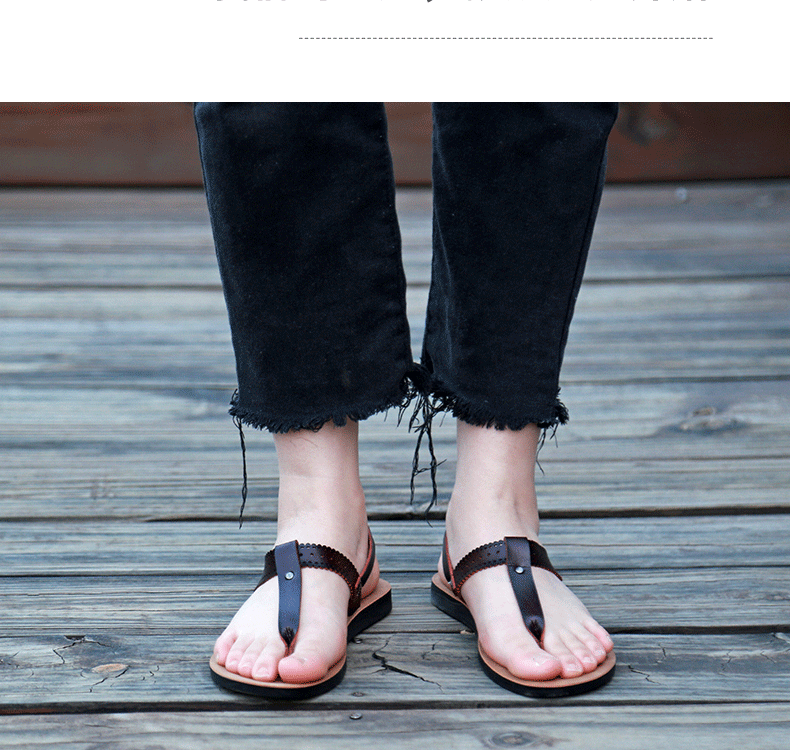 Dép sandal nữ quai ngang đế bệt chất liệu da PU thoáng khí chống trơn trượt — Màu Sâm panh, Màu đỏ rượu, Nâu Đen chi tiết 12