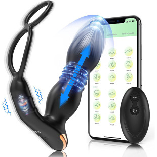 Houting King 2 generation double ring telescopic remote control APP prostate massager lock sperm ring anal plug vibrator wholesale