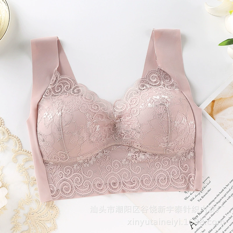 Lace wireless bra, thin underwear, supporting push up bra, tank top, plus size