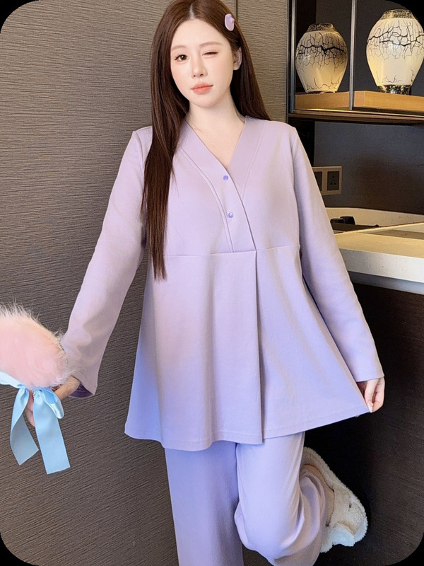 带胸垫夏季薄款怀孕期睡衣产后哺乳月子服孕妇专用可外穿喂奶套装|undefined