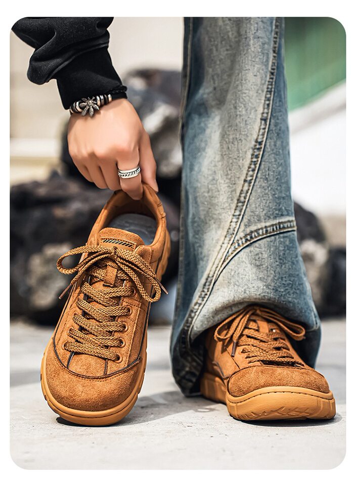 Giày sneaker nam cổ thấp form rộng mũi tròn, đế dày 3 cm, phong cách retro, cỡ lớn — 5018 Kaki, 5018 màu lạc đà, 5018 màu đen chi tiết 9