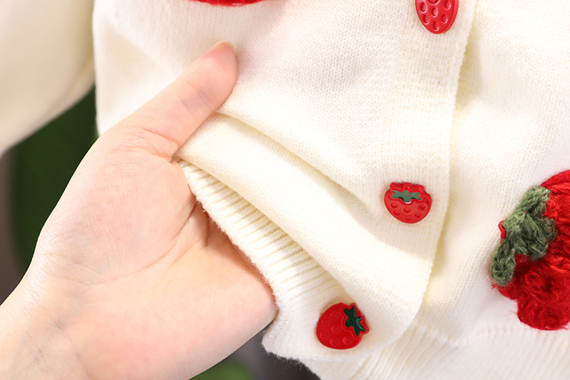 Fille Fraise 2024 Printemps Nouveau Bébé Ensemble De Fruits À La Mode Enfants Tricoté Cardigan Pull Robe_voghion.com