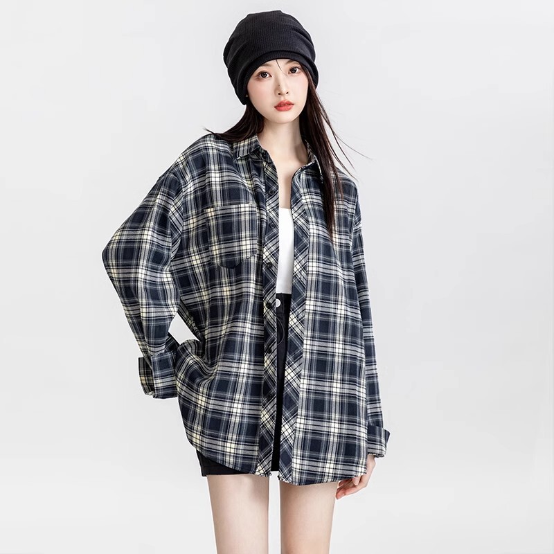 2024 Spring and Summer New Retro Long-Sleeved Sun Protection Shirt Jacket Women's Loose Air-Conditioned Shirt Bf Casual Top Trendy