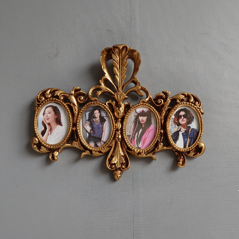 Retro European-style Wall-mounted Photo Wall Family Gift Craft Album Frame Round Old Gold Children's Photo Rack
