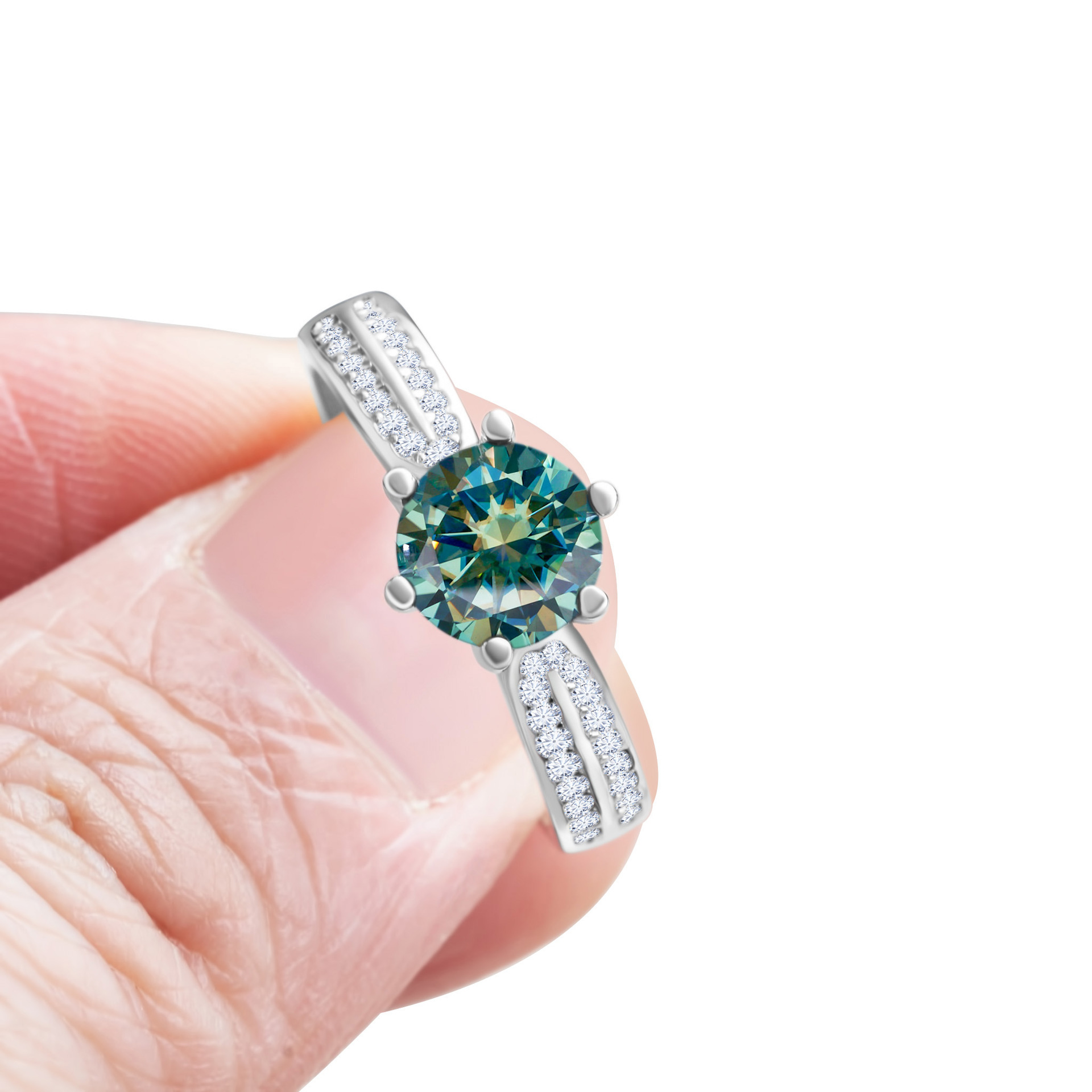 Anillo de piedra de moissan azul de matrimonio de plata esterlina de seis garras de diamante de moissan joyería de mujer joyería de la reina de las estrellas