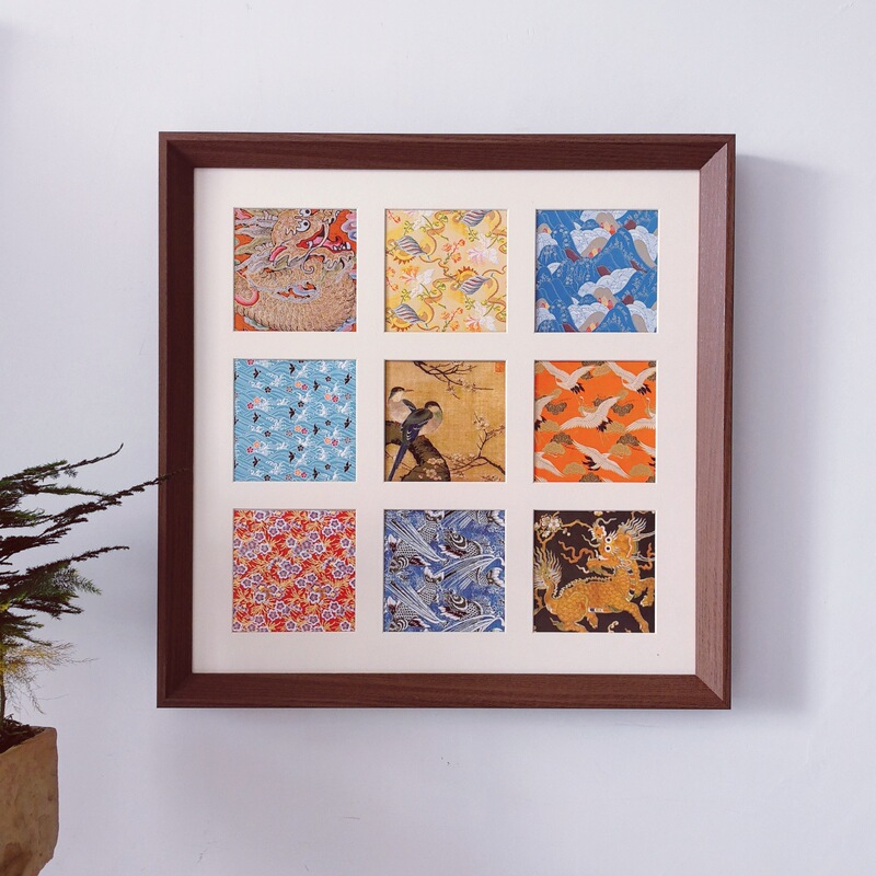 Wooden Photo Frame, Forbidden City Cultural and Creative Postcard, Song Brocade Handmade DIY Multi-Grid Cardstock Greeting Card Grid Display Frame