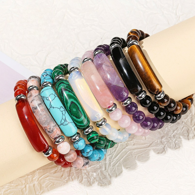 Cross-Border Hot Selling Yellow Tiger Eye Aventurine Rose Quartz Turquoise Couple Elbow Beaded Bracelet Factory Wholesale Direct Sale