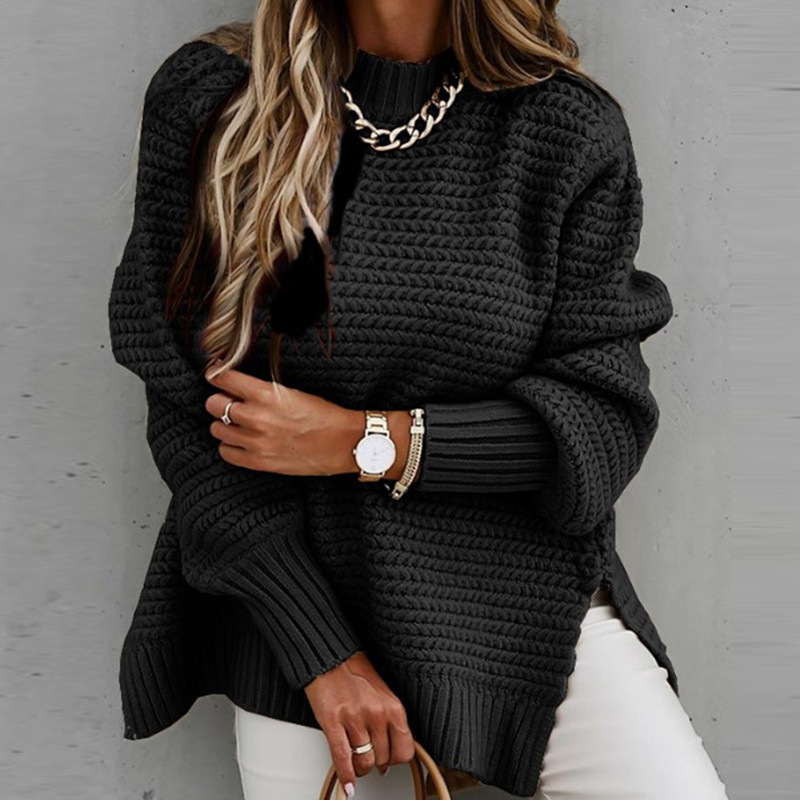 Suéter de punto holgado de manga larga con cuello medio alto para mujer, otoño-invierno 2024, comercio electrónico transfronterizo AliExpress Amazon image 7
