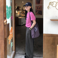 2025夏季新款韩系慵懒松弛感穿搭短袖t恤高腰阔腿休闲裤两件套装