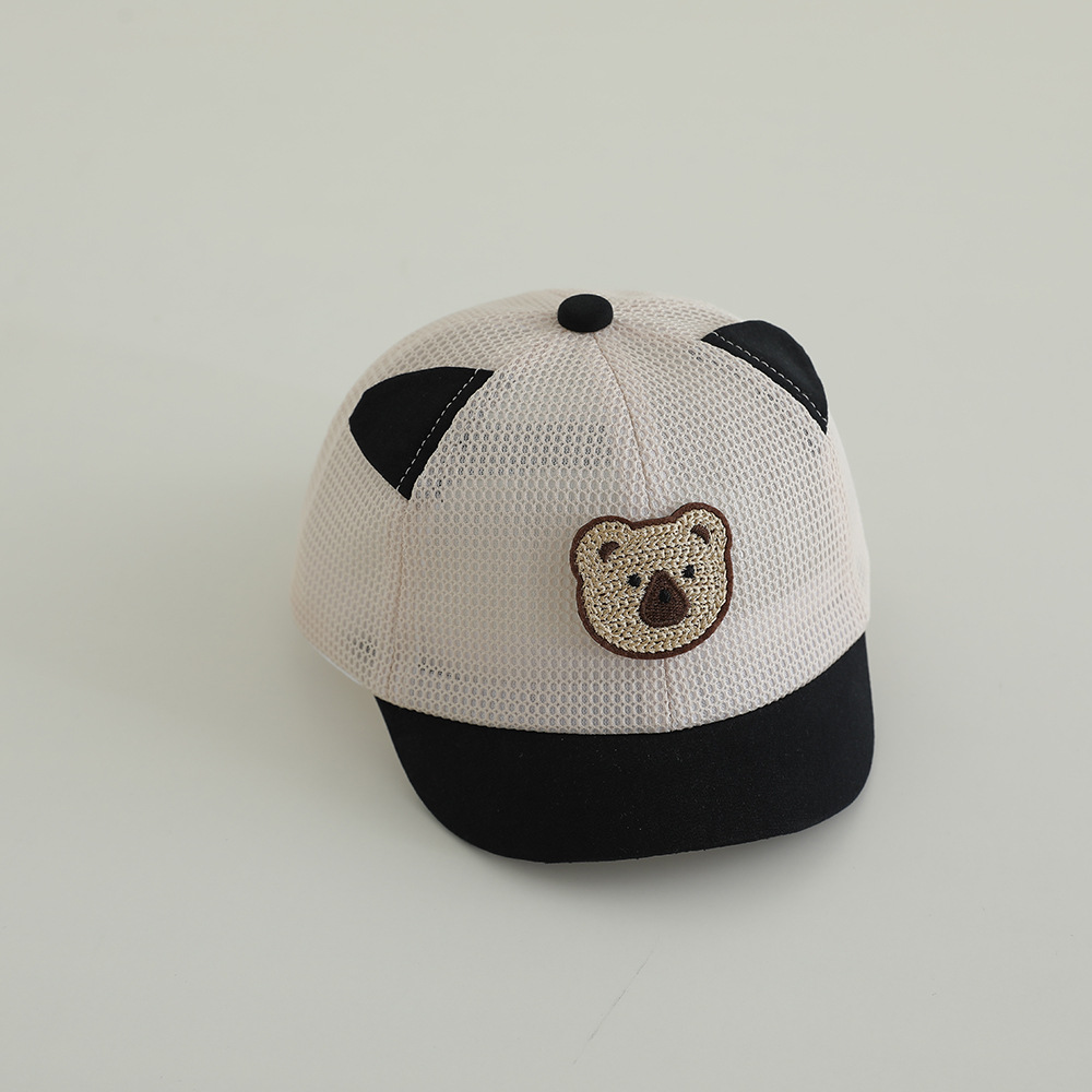 Sombrero de bebé lindo, gorra de verano, gorra de red, gorra de béisbol de oso de dibujos animados, gorra para el sol de malla completa transpirable para niños