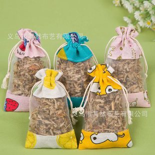 Factory wholesale moxa leaf mosquito repellent stitching printed linen bag summer dried flower bamboo charcoal bag home car sachet bag
