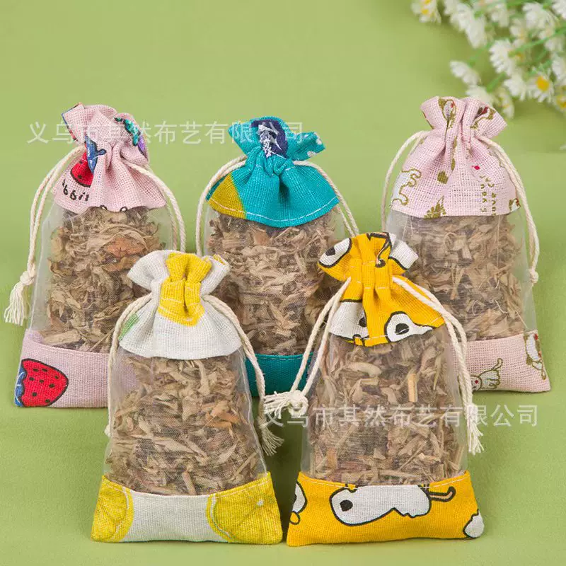 厂家批发艾叶驱蚊拼接印花麻布袋袋夏季干花竹炭包家用车载香包袋