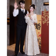 新娘结婚敬酒服冬季保暖大码显瘦香槟订婚礼服套装新中式回门衣服