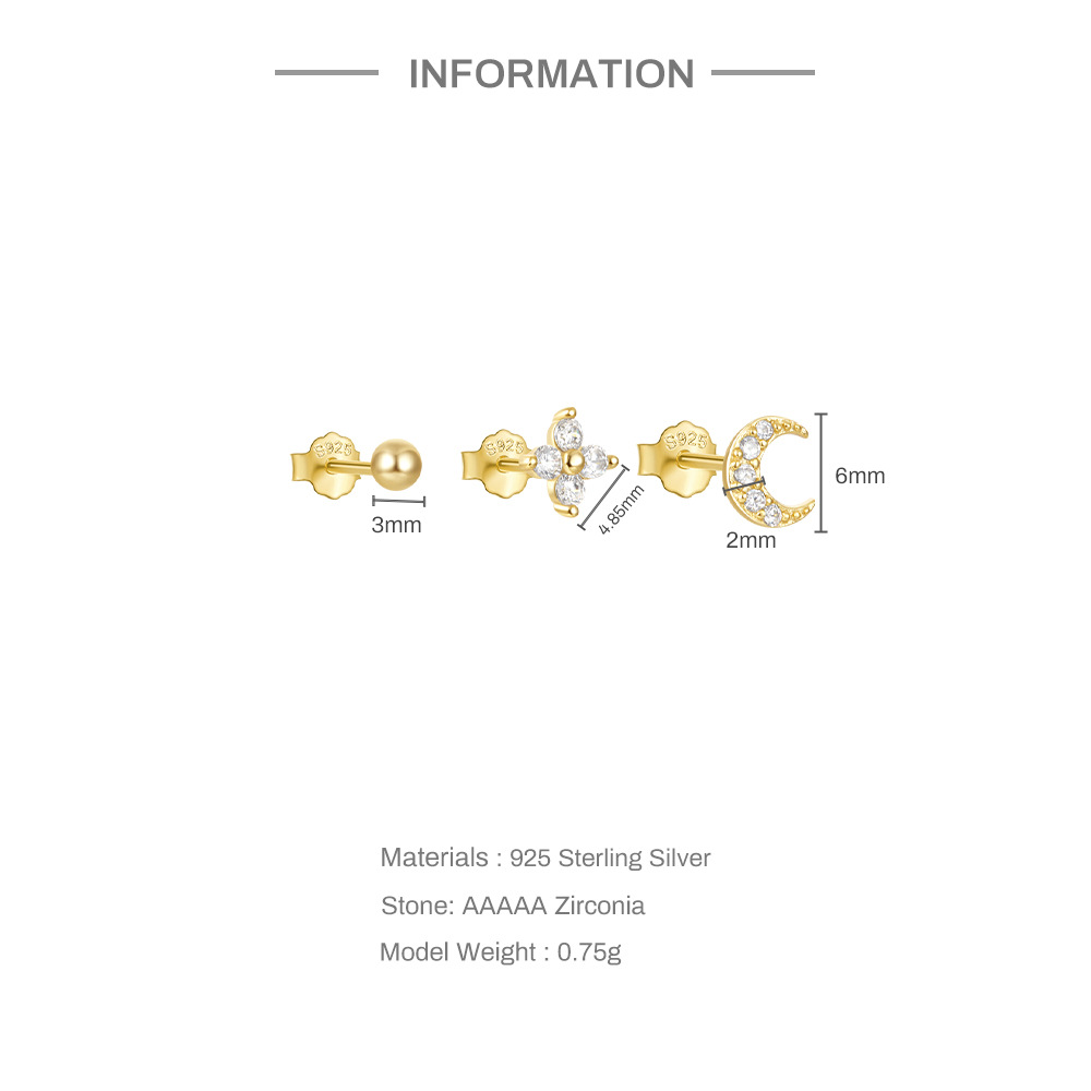 3g Weight Ear Studs Classification 1 Set Quantity Daily Occasion 925 Sterling Silver Material Star, Butterfly Pattern Women's Gender Plating Design Simple Style Style 1 Set 925 Sterling Silver Star Butterfly Ear Studs 无
