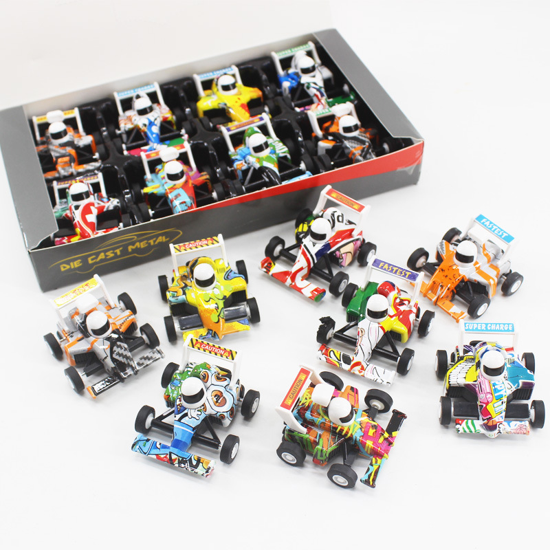 热卖涂鸦合金方程式赛车八只展示盒卡丁车模型收藏送礼儿童小玩具