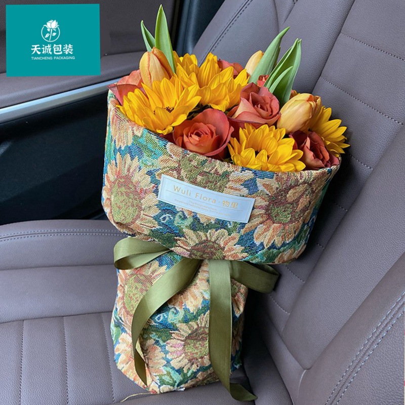 布艺复古油画布包装纸小香风圆形花束diy艺术鲜花包装纸花店资材