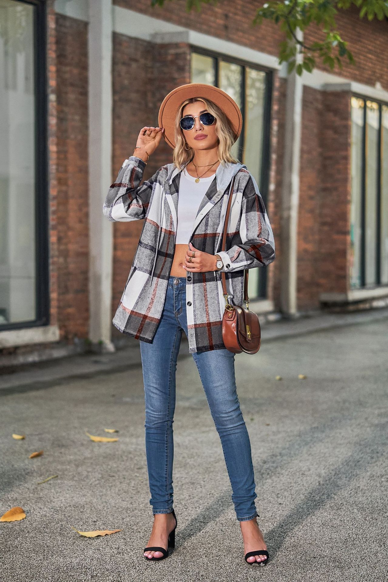 Women's Gender Pocket Design Casual Style Women's Casual Plaid Pocket Single Breasted Coat