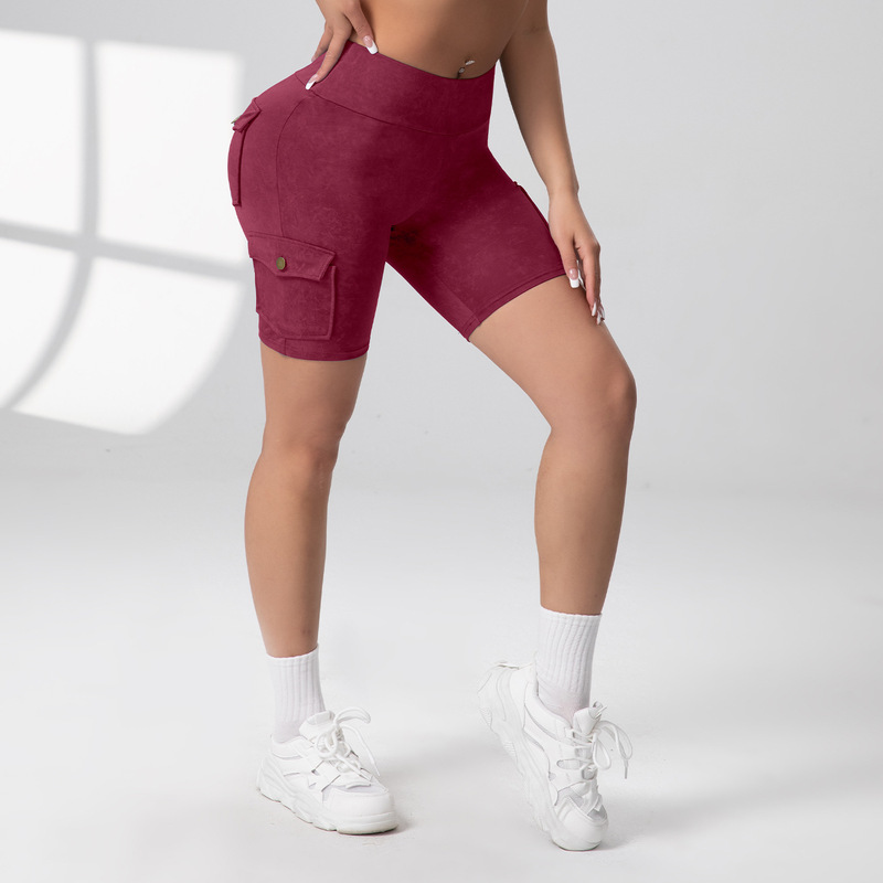 Factory Direct Sales Cross-Border Women's High-Waisted Hip-Lifting Workwear Style Snowflake Pocket Five-Point Pants Sports Fitness Yoga Pants