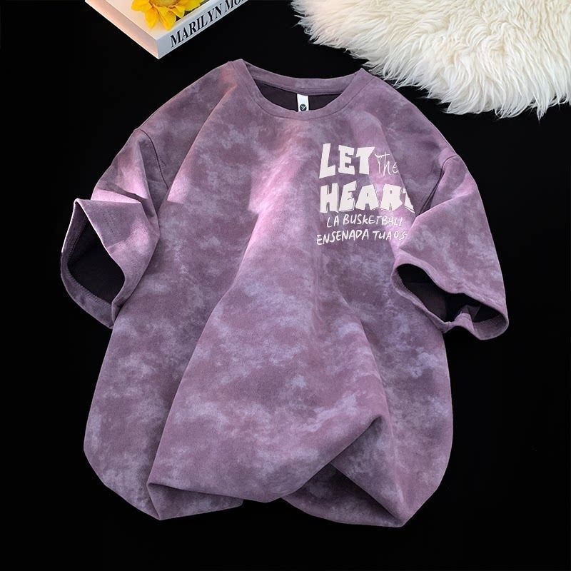 Summer American-Style Tie-Dye T-Shirt for Men, Trendy High Street Versatile Sorona Print Youth Casual Short-Sleeve Top