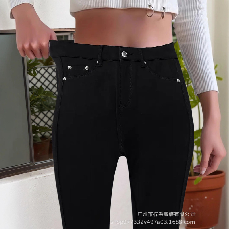 【Cross-Border Hot Style! 】Skinny Slimming Look Jeans, Women's Black High-Waisted Stretch Casual Jeans