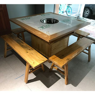 Square Commercial Hot Pot Table Induction Cooker Baking and Washing Integrated String Smokeless Cabinet Marble Hot Pot Table and Chair Combination