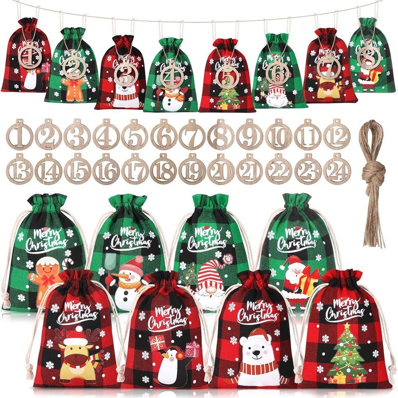 クロスボーダー新しいクリスマス子供用キャンディーハンギングバッグクリスマスデコレーションバッグアドベントカレンダーバッグカウントダウンリネンギフトバッグ|undefined