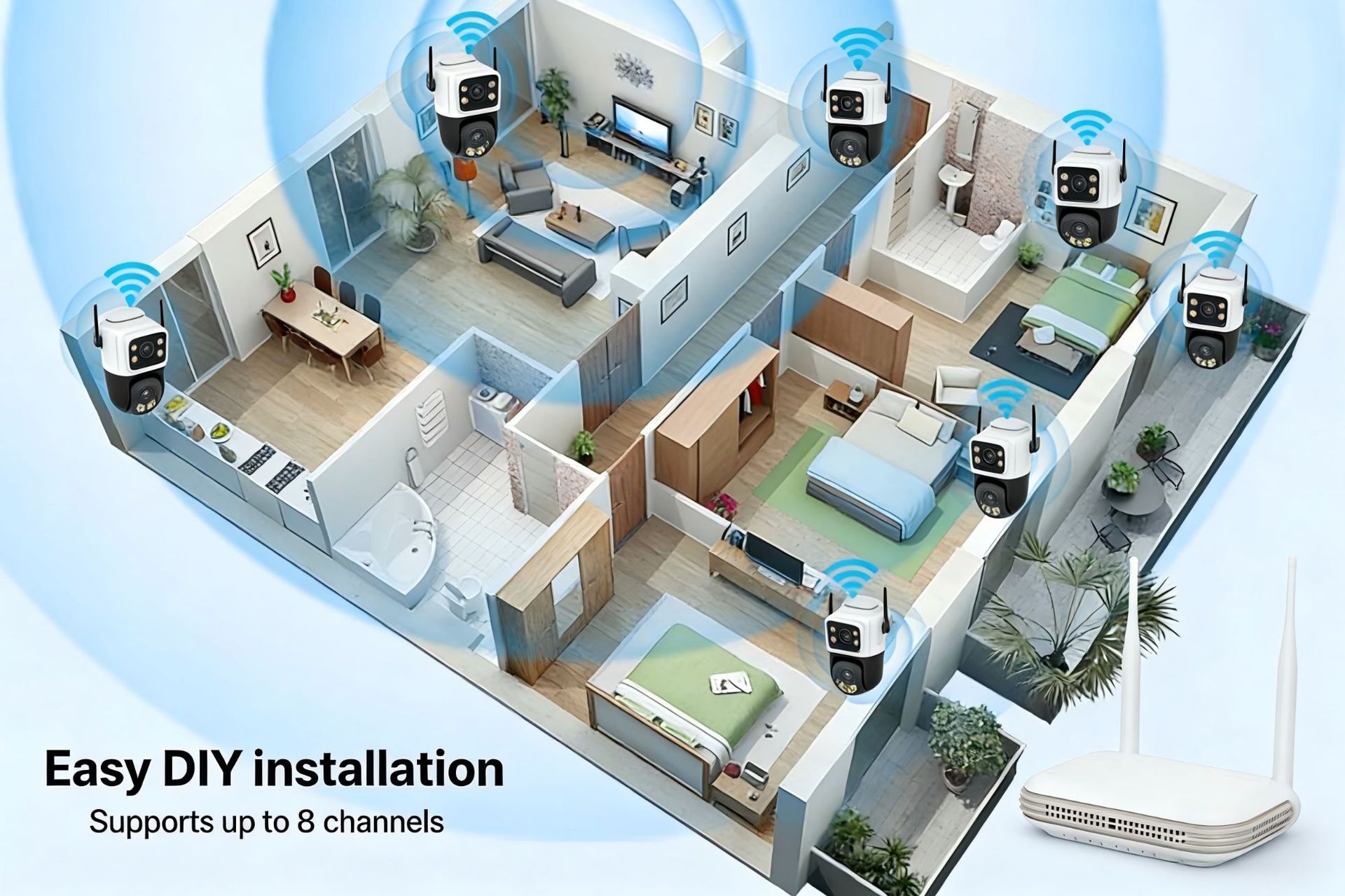 CCTV监控系统wifi带屏双目球机监控摄像头套装摄像头小体积录像机