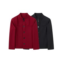 韩版高级感立领短款垫肩西装外套简约雅痞修身小西服男