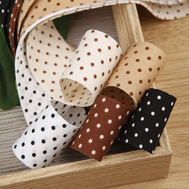 Two-sided dot polyester ribbon butterfly knot hair accessory material clothing shoes flower hat decoration accessories printed fabric ribbon