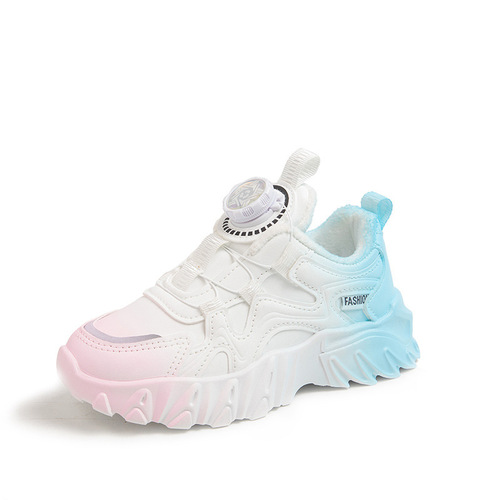 Children's Breathable Sports Shoes 2024 Spring New Fashion Boys and Girls Single Shoes with Button Rotation White Running Shoes