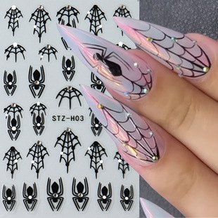Cross-Border New Nail Art Stickers Halloween Dark Series Spider Web Spider with Diamond Halloween Nail Stickers Wholesale