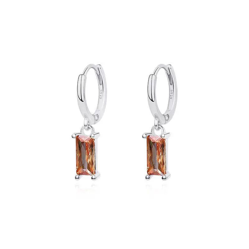 925 plata esterlina pendientes de zircón de color mujer Europa y América ligera de lujo cuadrados pendientes temperamento in pendientes pendientes de orejas