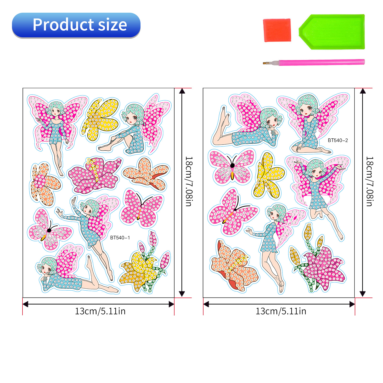 Venta caliente mariposa Hada diamante pintura pegatinas gratis DIY ladrillo pintura pegatinas hechas a mano dibujos animados cristal brillante diamante