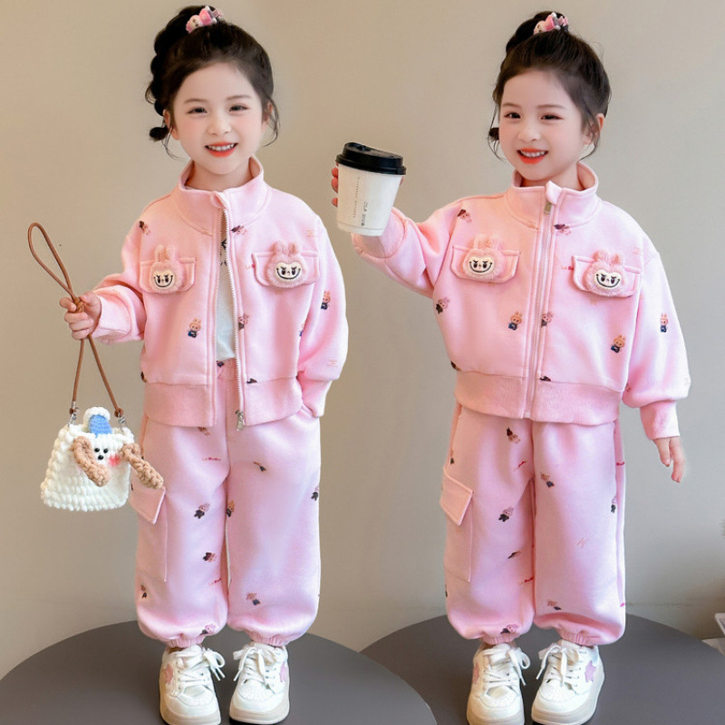 女童套装春秋款2025新款儿童洋气卡通女宝宝秋装工装休闲两件套|undefined