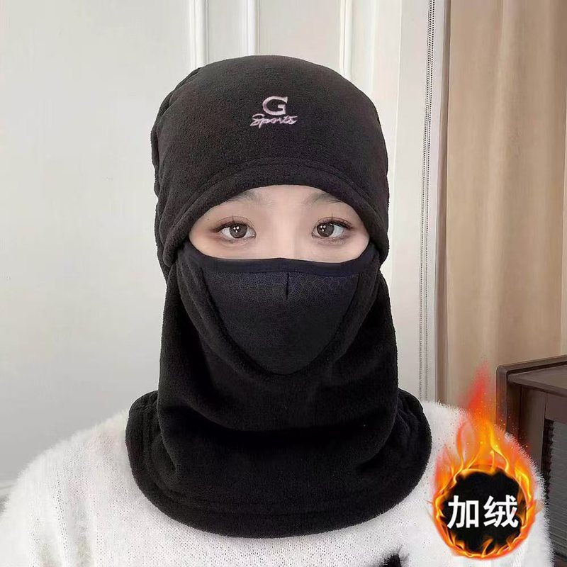 摇粒绒双层内加绒保暖套头帽透气网一体面罩围脖骑行防风防寒帽子|undefined