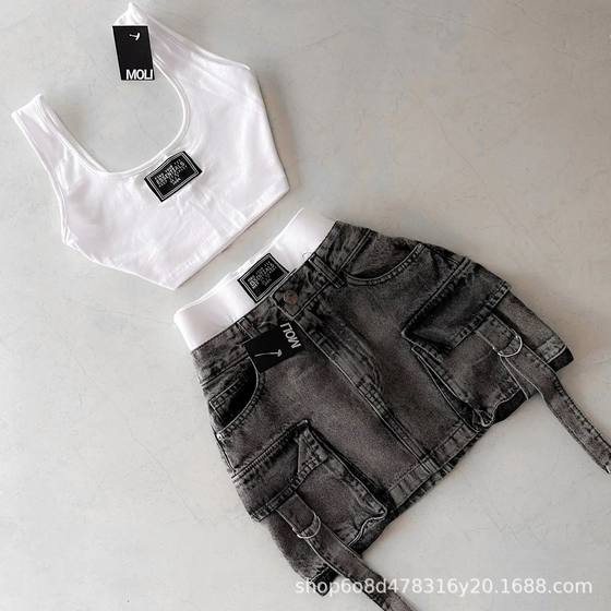2024 New Style Pure Spice Girl Beautiful Back Women with Chest Pad White Outer Wear Inner Wear Slimming Design Sling Top