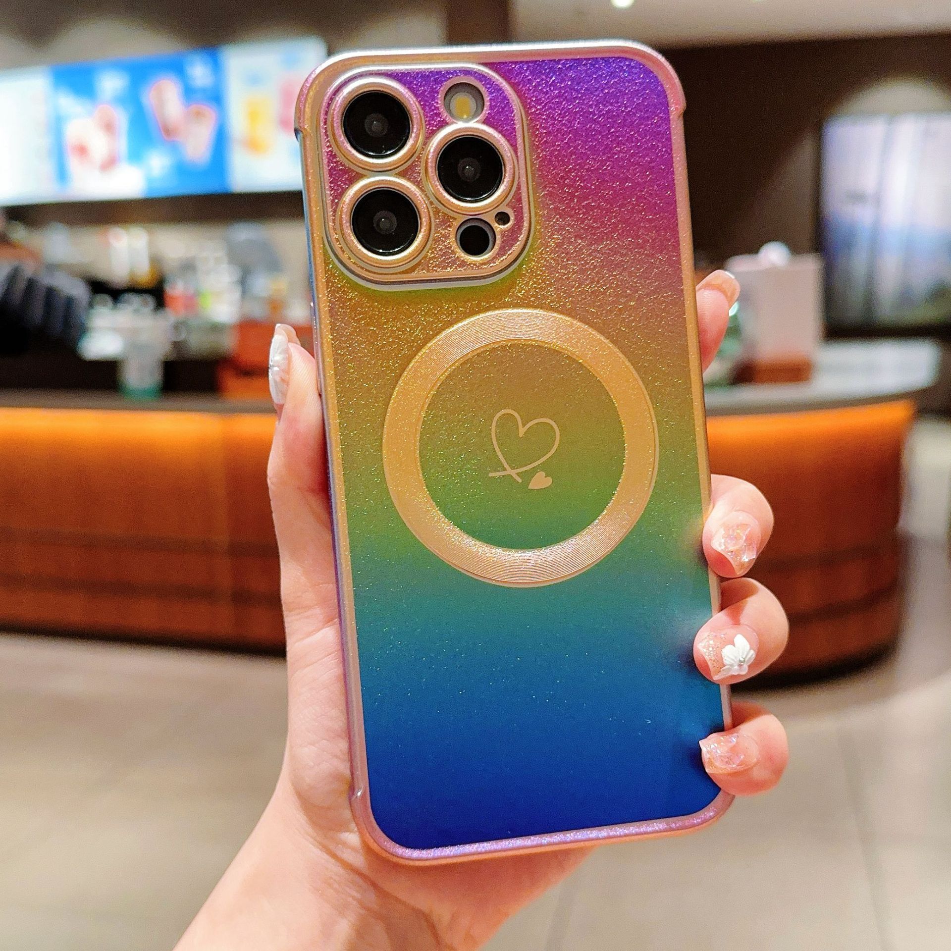 Aplicable a Apple 17 ProMax Silk Pattern Brilliant Color Magnetic Plated Side Dual Love iPhone16 Case