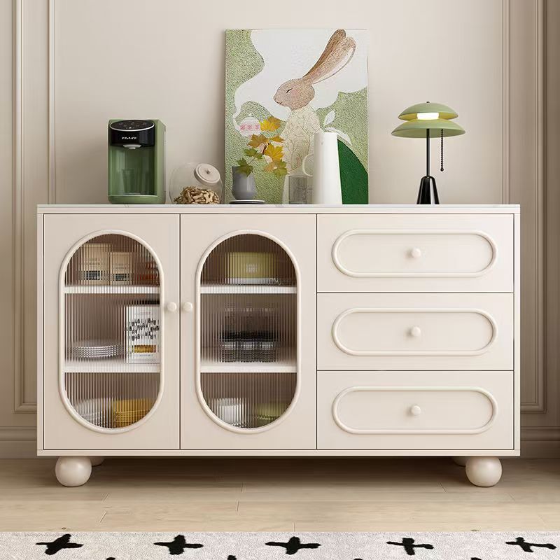 Sideboard Cabinet in French Mid-Century Style for Living Room, Integrated Storage Cabinet for Home Use, Modern Minimalist Cream-Colored Wall-Mounted Storage Cabinet