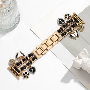 A black butterfly pendant ladies strap for iwatch10/9/8/7/6 generation metal apple strap