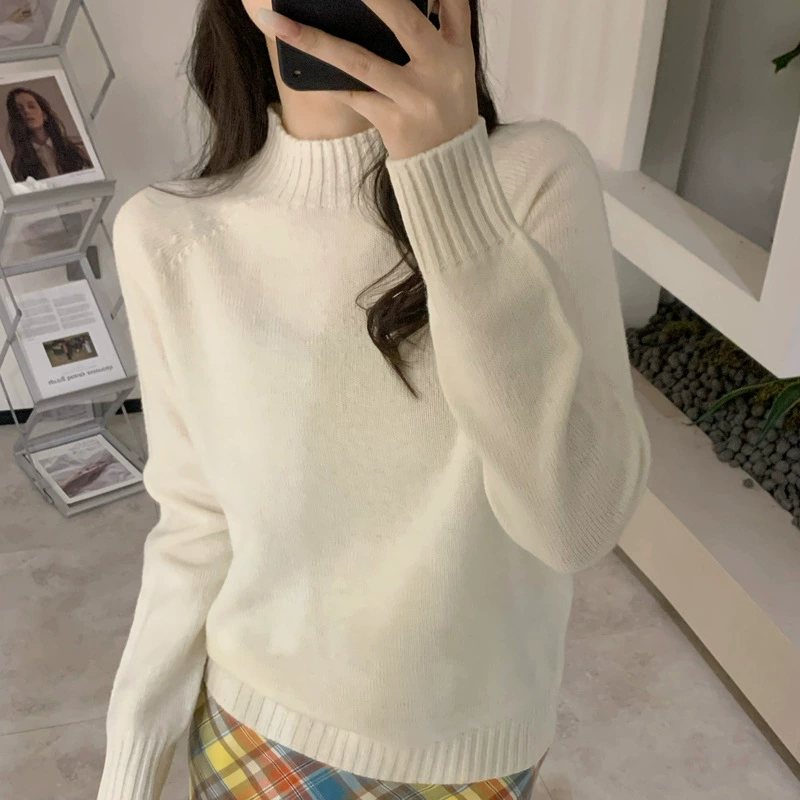 Первая линия одежды из семи стежков толстый свитер топ трикотажный полувысокий воротник ленивый круглый воротник дикий свитер нежный прилив