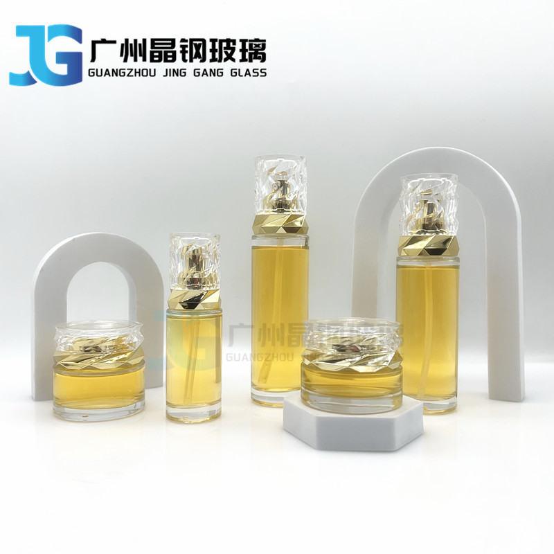 现货50g-120ml网格玻璃瓶身水乳原液瓶精华瓶化妆品套装瓶膏霜瓶